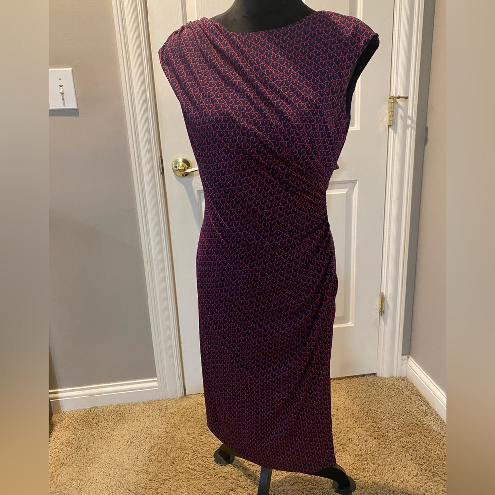Beautiful, comfortable red and navy dress.